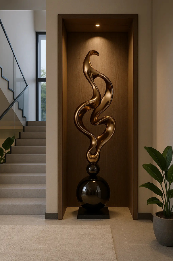 Aureline 180 | Modern Abstract Gold Floor Sculpture | Fiberglass Art Piece