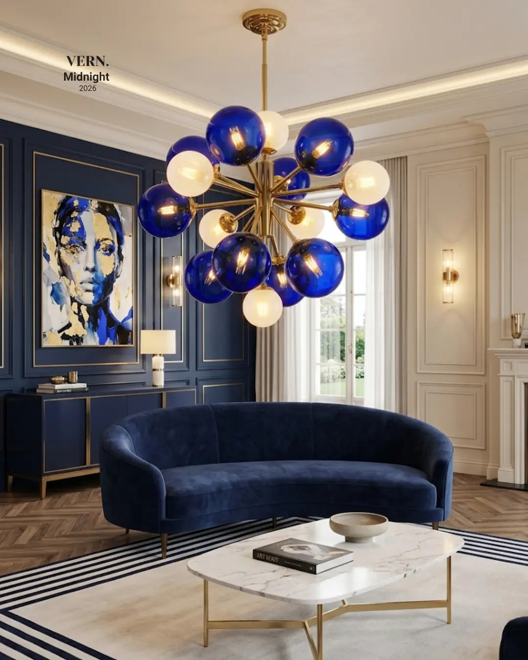 Noctis Chandelier | Kobalt Mavi Cam Küreli Özel Tasarım Avize